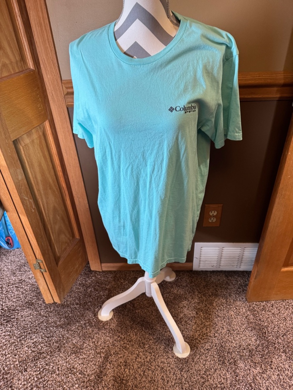 Columbia Light Aqua Crew Neck Logo Tee